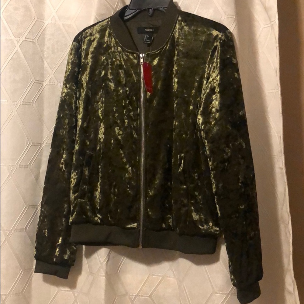 Olive Green Velvet Zipper Blazer